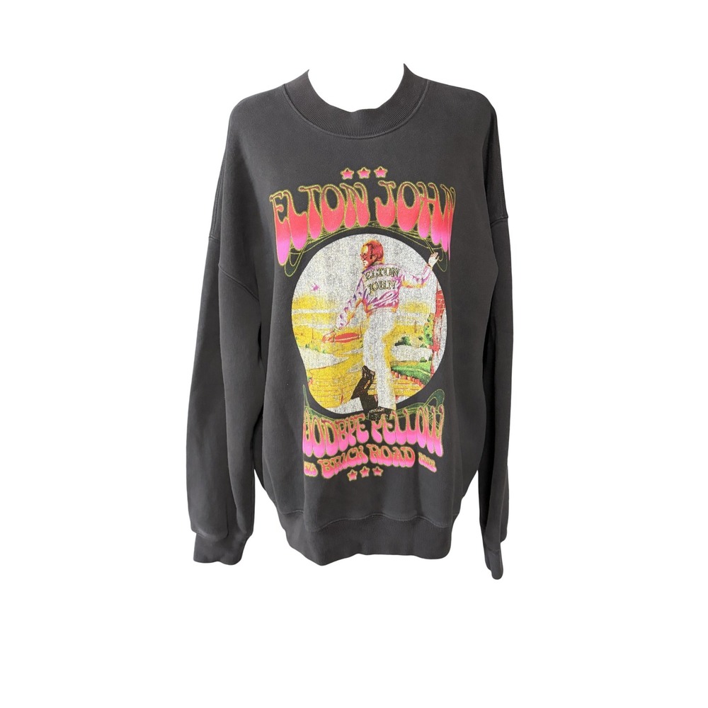 Abercrombie & Fitch Sweatshirt Mens M Gray Elton John Yellow Brick Road Graphic
